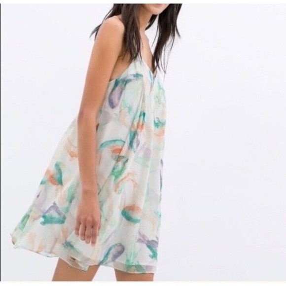 Zara Basic Women's Size Small Watercolor Koi Fish Spaghetti Strap Dress - Picture 2 of 10